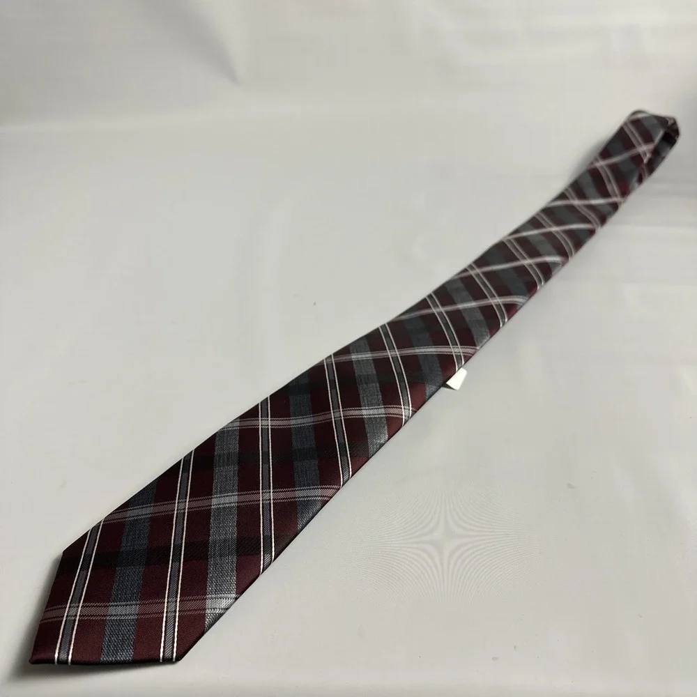 NWT Platinum Designs Neck Tie Mens Designer Luxury Gray Burgundy Plaid Business